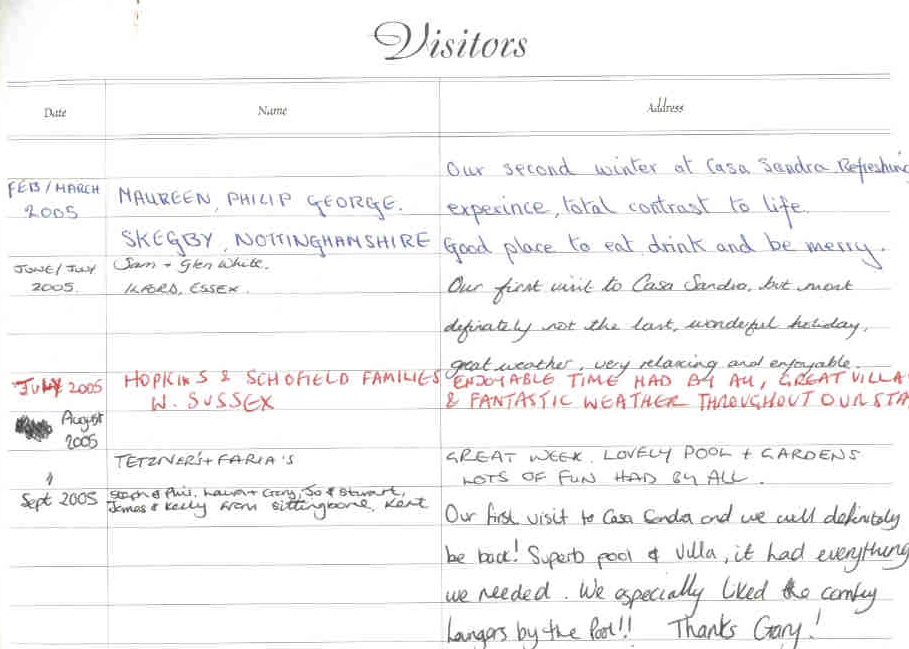 Visitor comments page 1